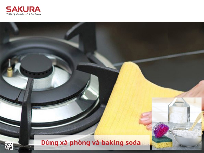 Dùng xà phòng và baking soda để vệ sinh bếp ga