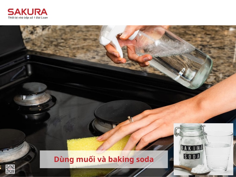 Tẩy vết dầu mỡ trên bếp ga bằng muối và baking soda