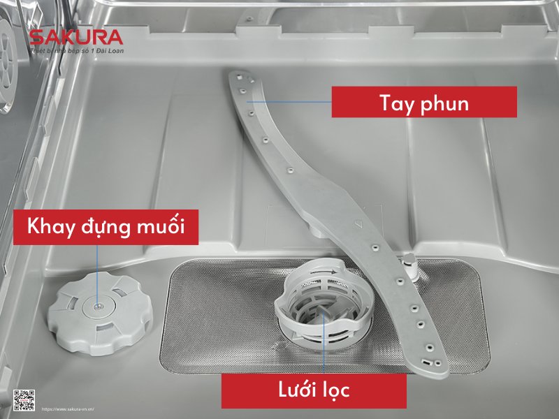 Tay phun áp lực cao giúp máy rửa chén loại bỏ và làm sạch vết bẩn dễ dàng